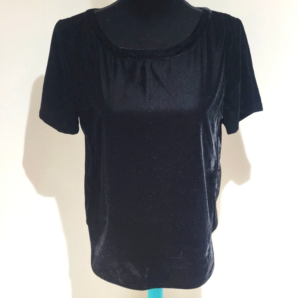 Banana Republic Women's Velvet Short Sleeve Top Small Black Whimsigoth Luxe